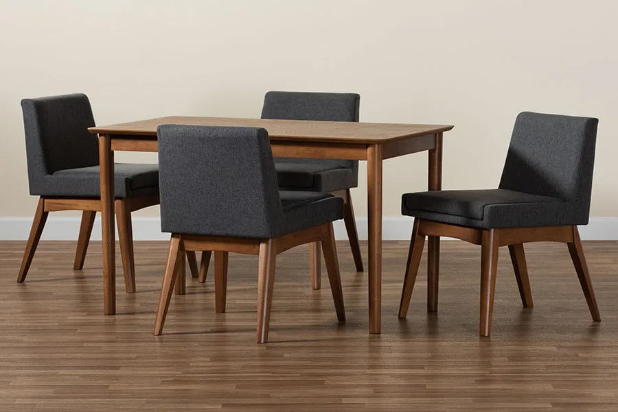 Baxton Studio Nexus Mid-Century Modern Dark Grey Fabric Upholstered and Walnut Brown Finished Wood 5-Piece Dining Set