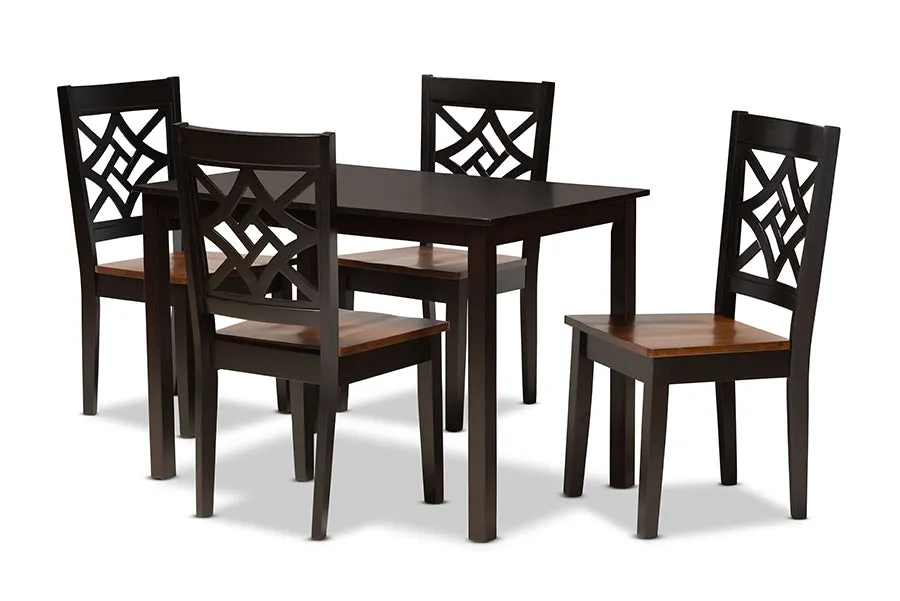 Baxton Studio Nicolette Modern and Contemporary Two-Tone Dark Brown and Walnut Brown Finished Wood 5-Piece Dining Set