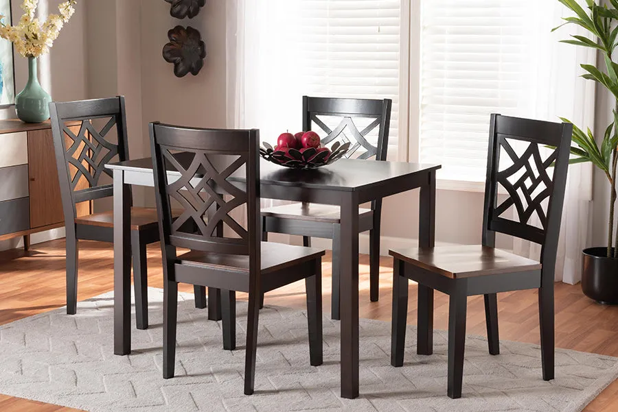 Baxton Studio Nicolette Modern and Contemporary Two-Tone Dark Brown and Walnut Brown Finished Wood 5-Piece Dining Set