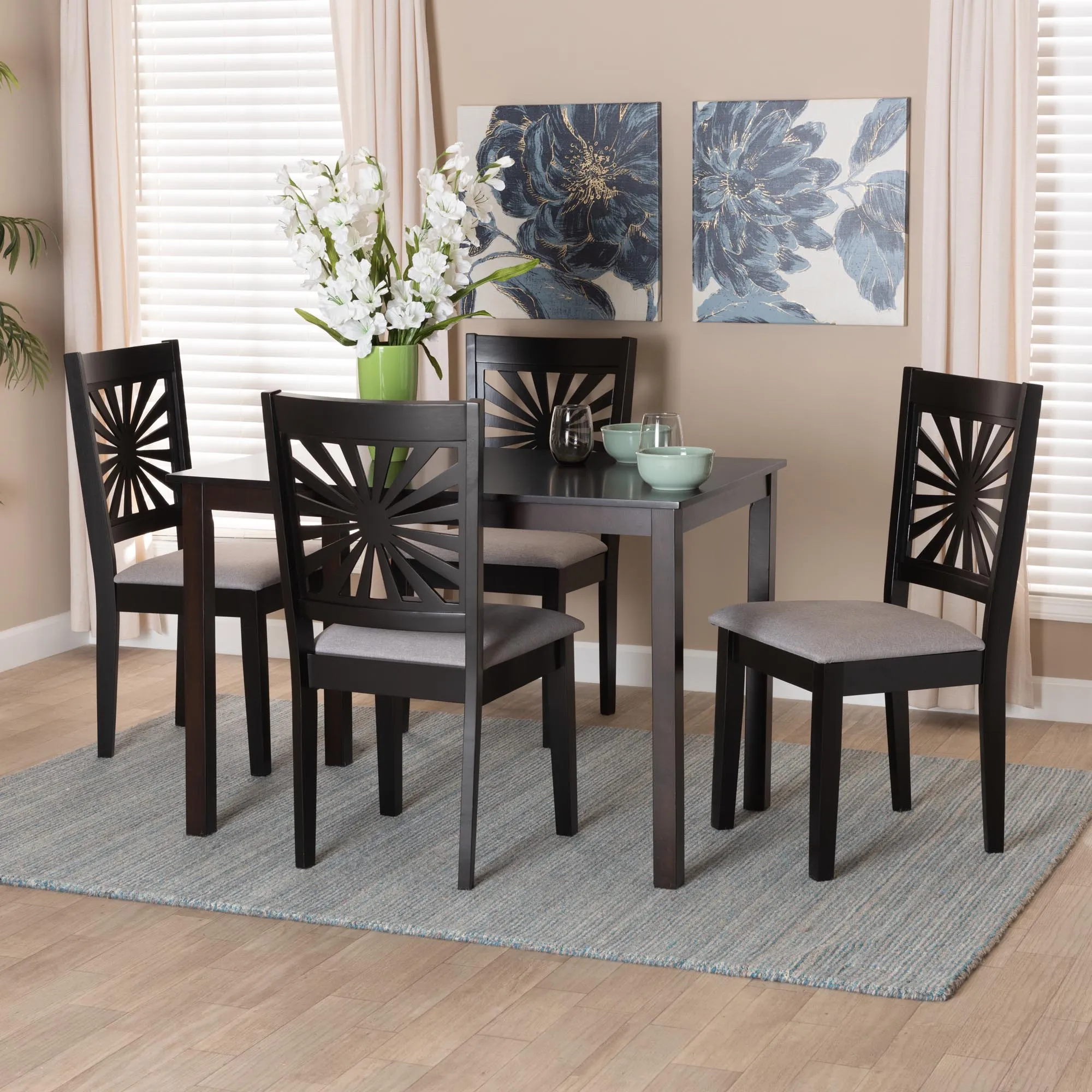 Baxton Studio Olympia Modern Beige Fabric and Espresso Brown Finished Wood 5-Piece Dining Set