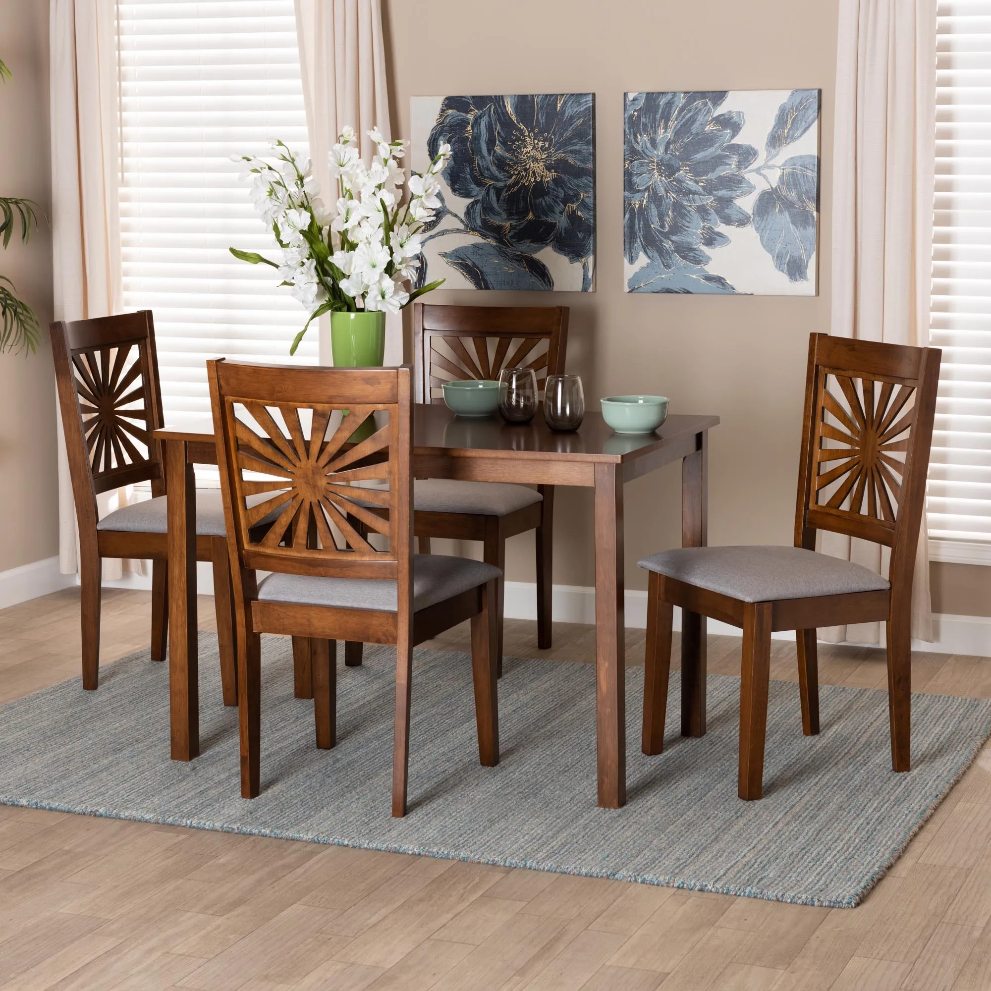 Baxton Studio Olympia Modern Beige Fabric and Espresso Brown Finished Wood 5-Piece Dining Set