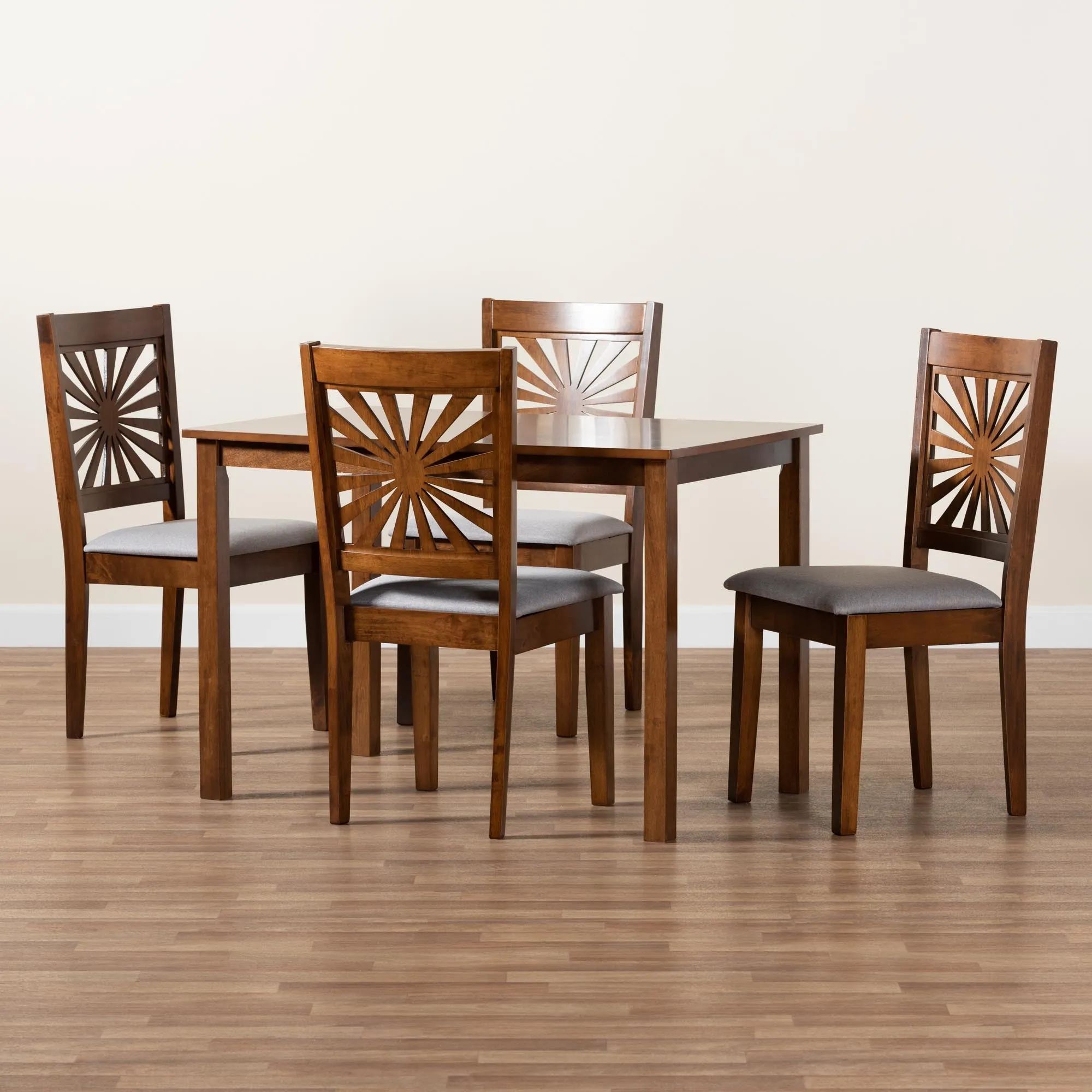 Baxton Studio Olympia Modern Beige Fabric and Espresso Brown Finished Wood 5-Piece Dining Set