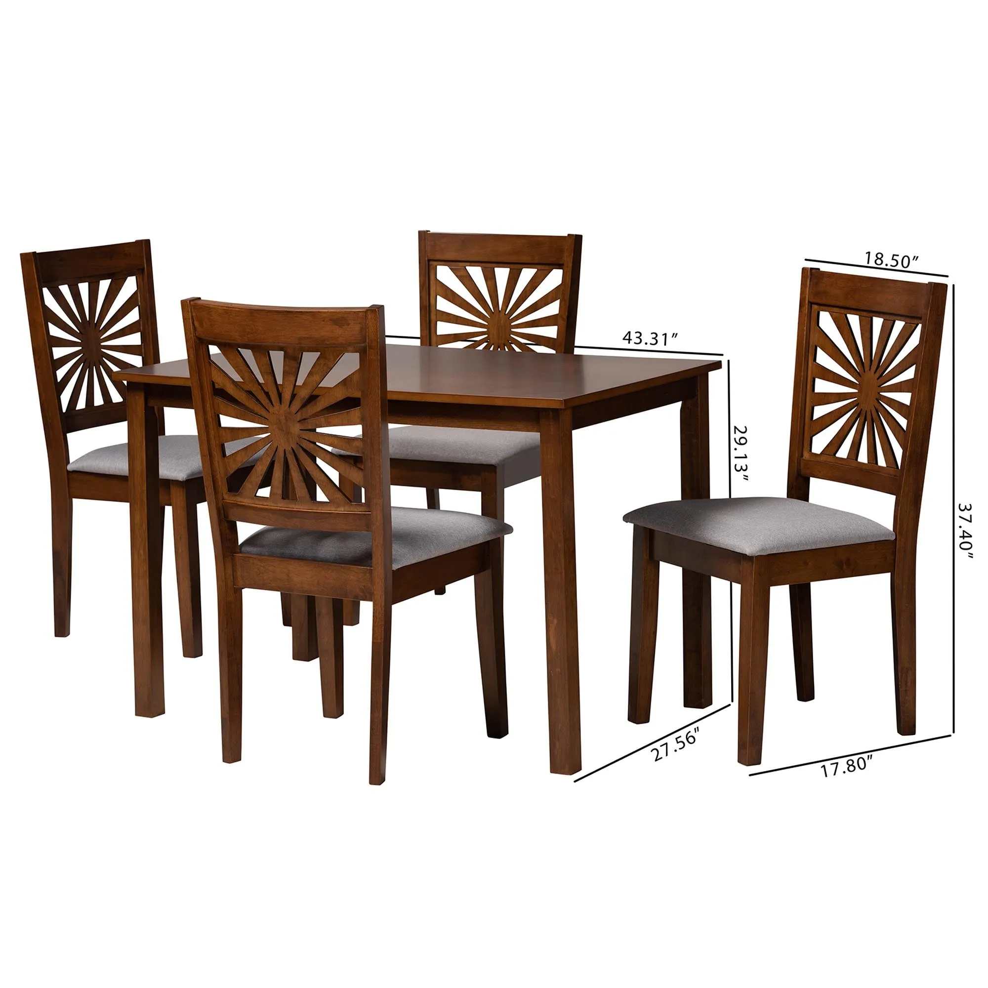 Baxton Studio Olympia Modern Beige Fabric and Espresso Brown Finished Wood 5-Piece Dining Set