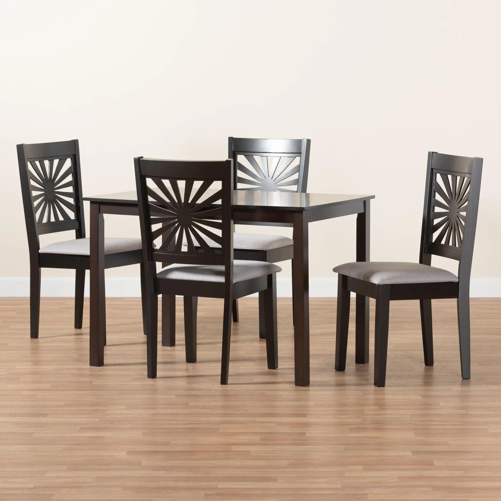 Baxton Studio Olympia Modern Beige Fabric and Espresso Brown Finished Wood 5-Piece Dining Set