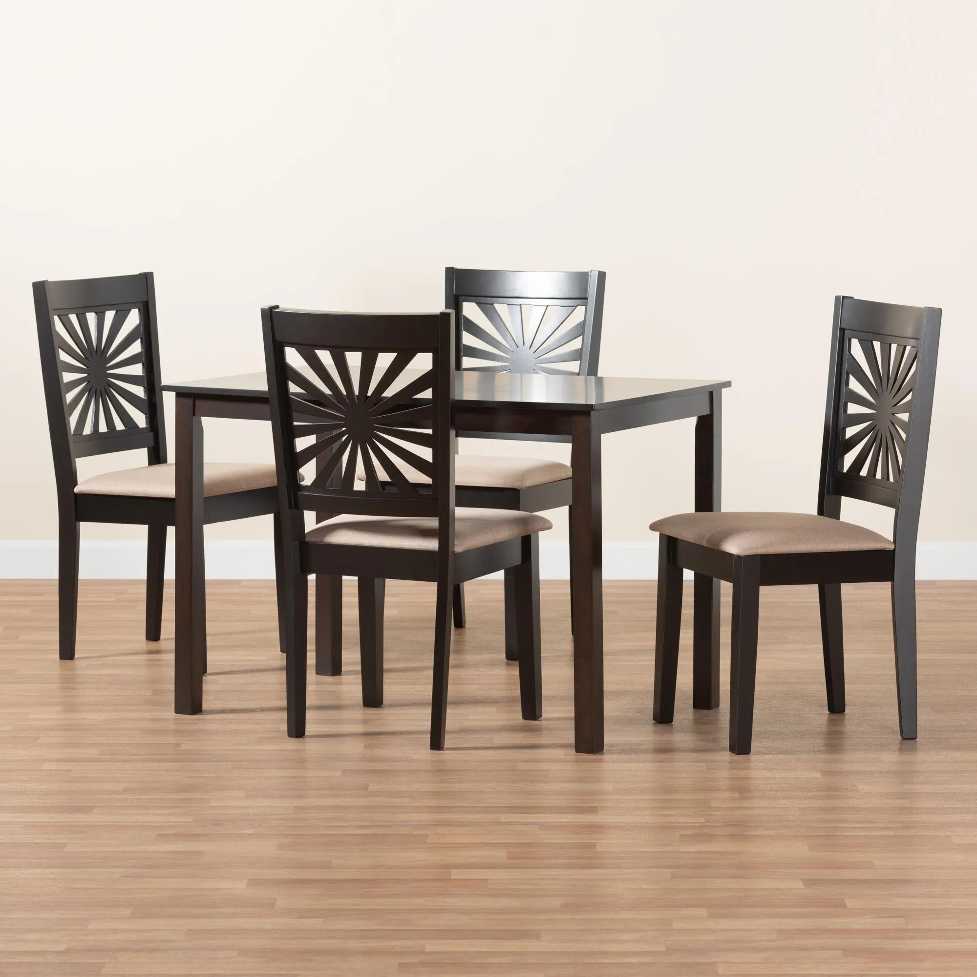 Baxton Studio Olympia Modern Beige Fabric and Espresso Brown Finished Wood 5-Piece Dining Set