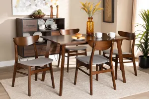Baxton Studio Orion Mid-Century Modern Transitional Light Grey Fabric Upholstered and Walnut Brown Finished Wood 5-Piece Dining Set