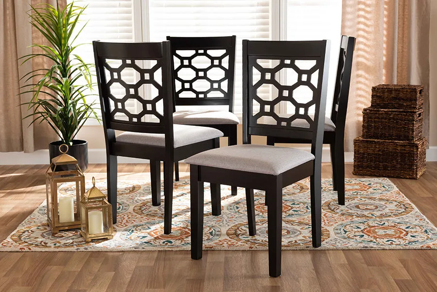 Baxton Studio Peter Modern and Contemporary Grey Fabric Upholstered and Dark Brown Finished Wood 4-Piece Dining Chair Set