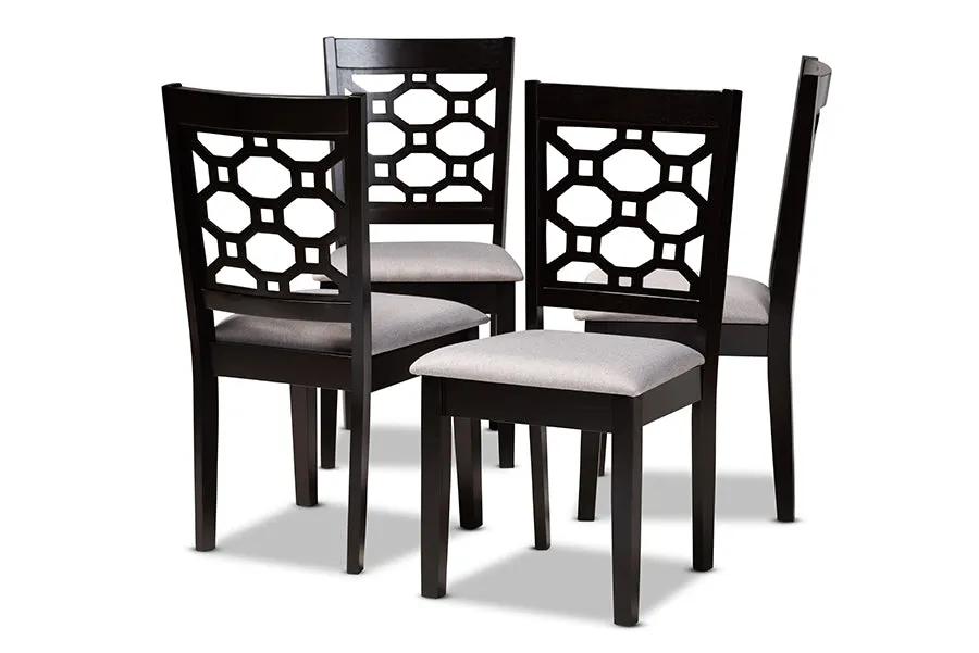 Baxton Studio Peter Modern and Contemporary Grey Fabric Upholstered and Dark Brown Finished Wood 4-Piece Dining Chair Set