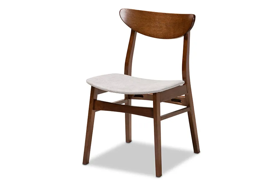 Baxton Studio Philip Mid-Century Modern Transitional Light Grey Fabric Upholstered and Walnut Brown Finished Wood 5-Piece Dining Set