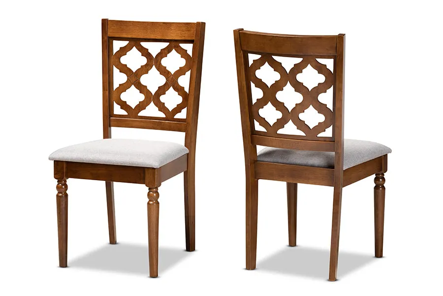 Baxton Studio Ramiro Modern and Contemporary Grey Fabric Upholstered and Walnut Brown Finished Wood 2-Piece Dining Chair Set