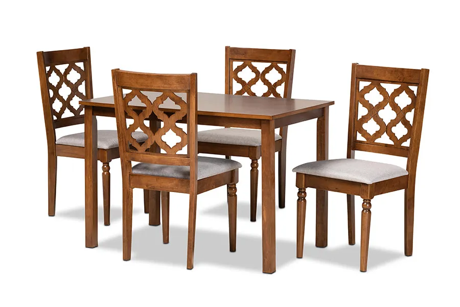 Baxton Studio Ramiro Modern and Contemporary Grey Fabric Upholstered and Walnut Brown Finished Wood 5-Piece Dining Set