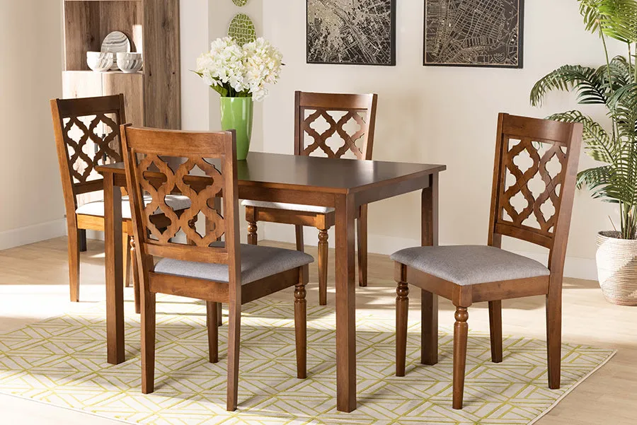Baxton Studio Ramiro Modern and Contemporary Grey Fabric Upholstered and Walnut Brown Finished Wood 5-Piece Dining Set
