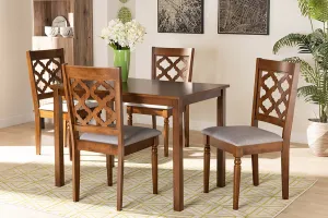 Baxton Studio Ramiro Modern and Contemporary Grey Fabric Upholstered and Walnut Brown Finished Wood 5-Piece Dining Set