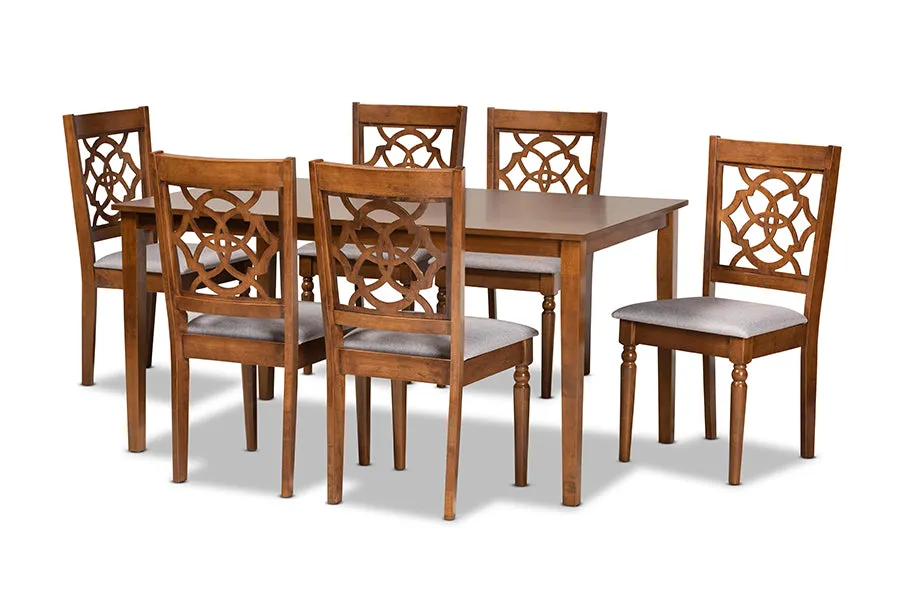 Baxton Studio Renaud Modern and Contemporary Grey Fabric Upholstered and Walnut Brown Finished Wood 7-Piece Dining Set
