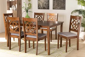 Baxton Studio Renaud Modern and Contemporary Grey Fabric Upholstered and Walnut Brown Finished Wood 7-Piece Dining Set