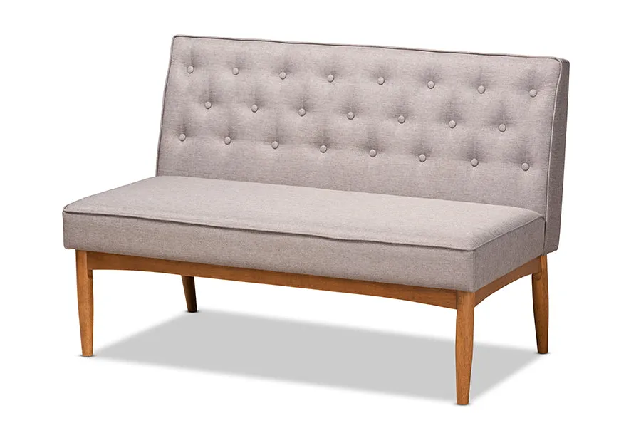 Baxton Studio Riordan Mid-Century Modern Grey Fabric Upholstered and Walnut Brown Finished Wood 3-Piece Dining Nook Set