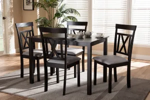 Baxton Studio Rosie Modern and Contemporary Espresso Brown Finished and Grey Fabric Upholstered 5-Piece Dining Set