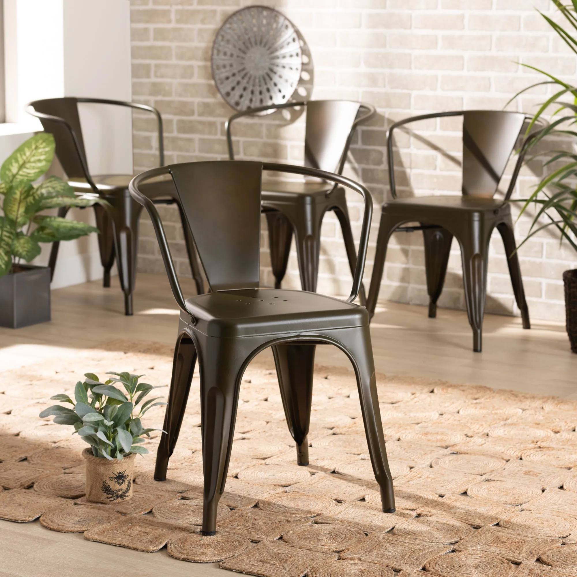 Baxton Studio Ryland Modern Industrial Grey Finished Metal 4-Piece Dining Chair Set