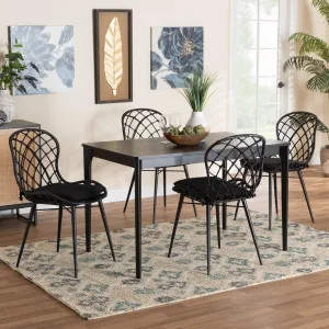 Baxton Studio Sabelle Modern Bohemian Black Finished Wood and Rattan 5-Piece Dining Set