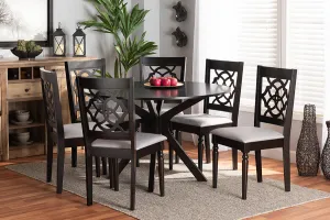 Baxton Studio Sadie Modern and Contemporary Grey Fabric Upholstered and Dark Brown Finished Wood 7-Piece Dining Set