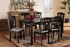 Baxton Studio Salem Modern and Contemporary Grey Fabric Upholstered and Dark Brown Finished Wood 7-Piece Dining Set