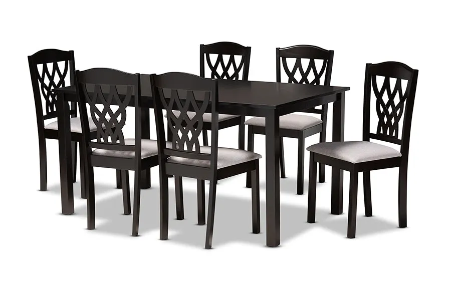 Baxton Studio Salem Modern and Contemporary Grey Fabric Upholstered and Dark Brown Finished Wood 7-Piece Dining Set