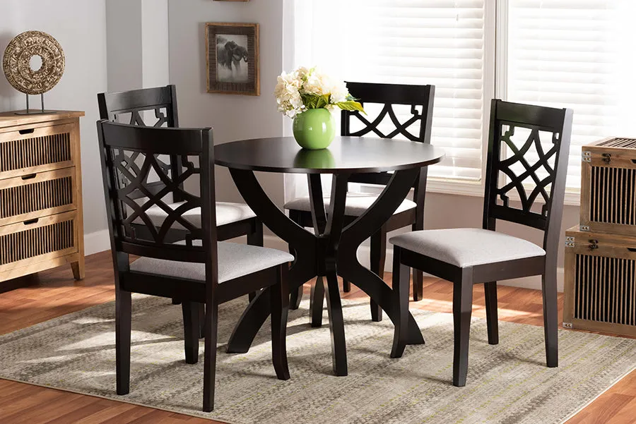 Baxton Studio Sandra Modern and Contemporary Grey Fabric Upholstered and Dark Brown Finished Wood 5-Piece Dining Set