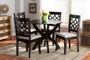 Baxton Studio Sandra Modern and Contemporary Grey Fabric Upholstered and Dark Brown Finished Wood 5-Piece Dining Set