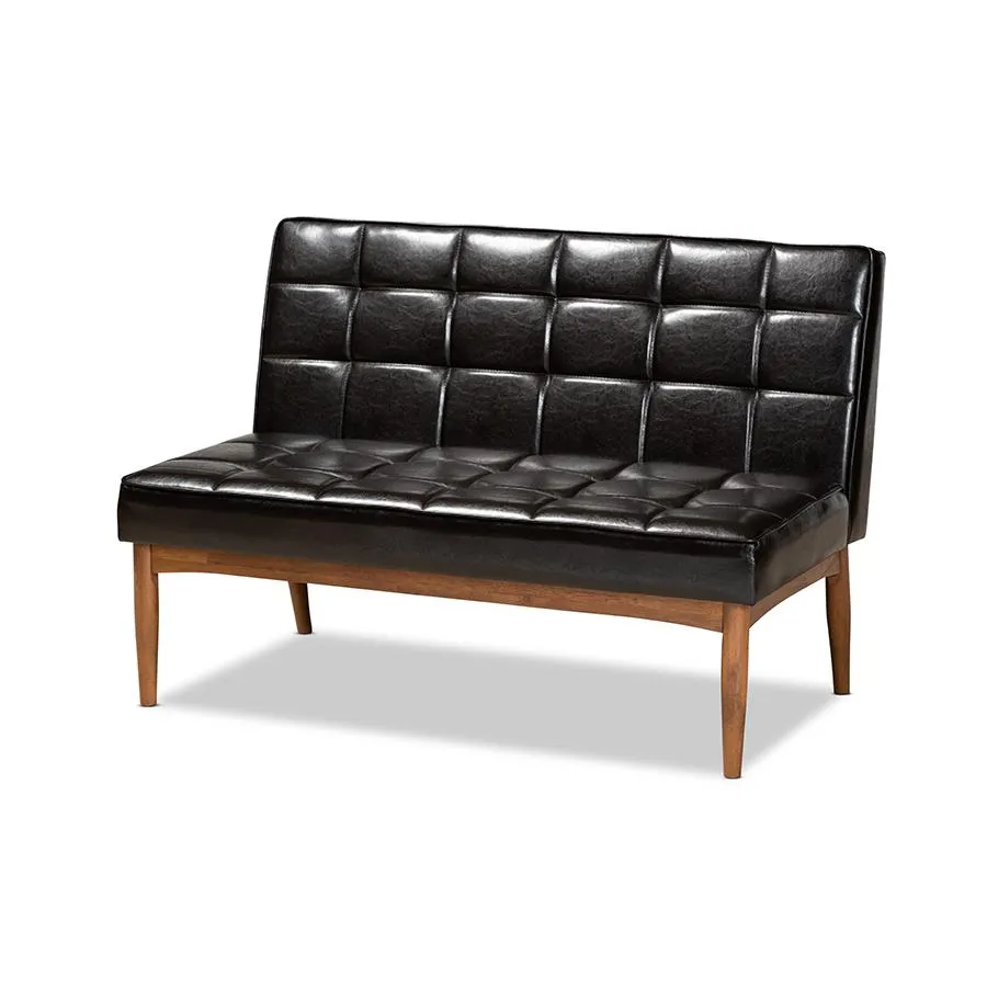 Baxton Studio Sanford Mid-Century Modern Dark Brown Faux Leather Upholstered and Walnut Brown Finished Wood 5-Piece Dining Nook Set