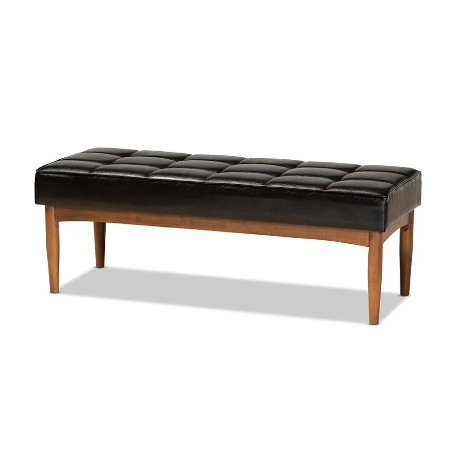 Baxton Studio Sanford Mid-Century Modern Dark Brown Faux Leather Upholstered and Walnut Brown Finished Wood 5-Piece Dining Nook Set