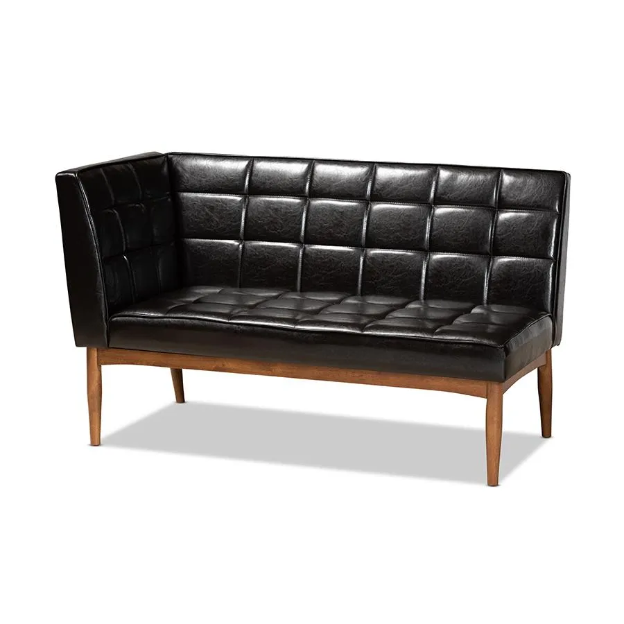 Baxton Studio Sanford Mid-Century Modern Dark Brown Faux Leather Upholstered and Walnut Brown Finished Wood 5-Piece Dining Nook Set