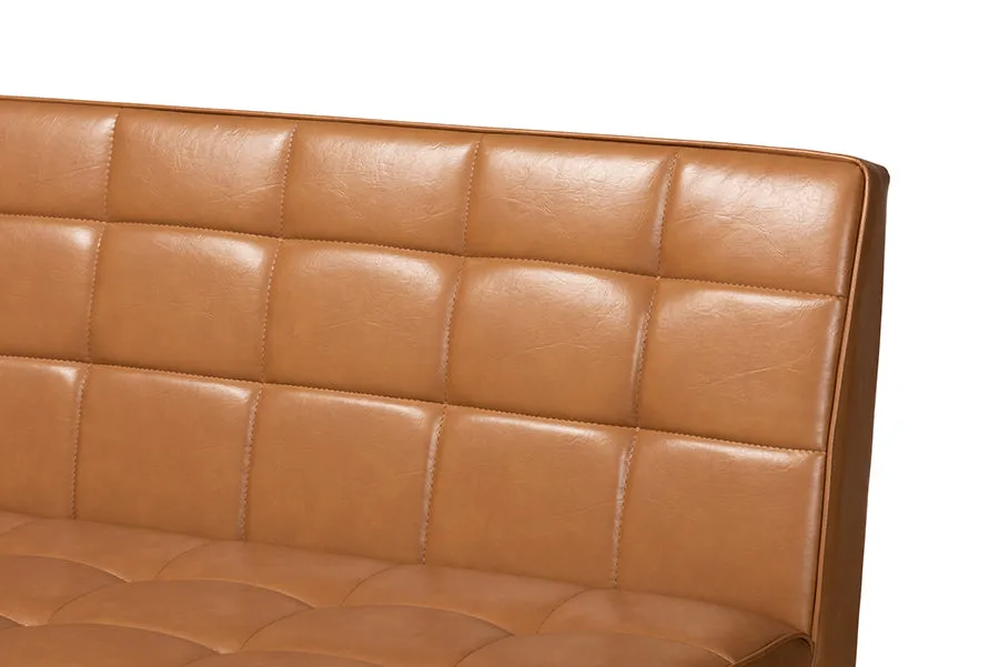 Baxton Studio Sanford Mid-Century Modern Tan Faux Leather Upholstered and Walnut Brown Finished Wood 2-Piece Dining Nook Banquette Set