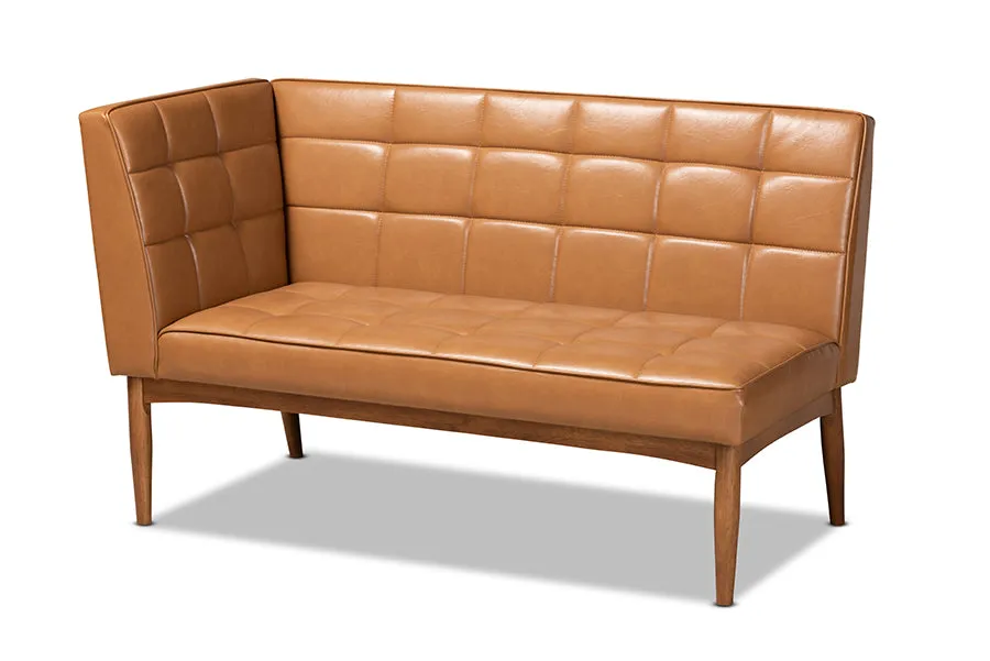 Baxton Studio Sanford Mid-Century Modern Tan Faux Leather Upholstered and Walnut Brown Finished Wood 2-Piece Dining Nook Banquette Set