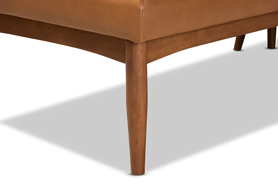 Baxton Studio Sanford Mid-Century Modern Tan Faux Leather Upholstered and Walnut Brown Finished Wood 2-Piece Dining Nook Banquette Set