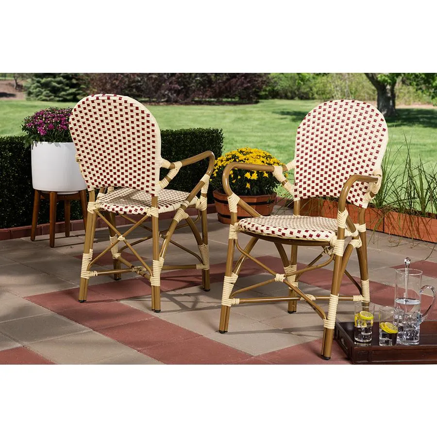 Baxton Studio Seva Classic French Indoor and Outdoor Beige and Red Bamboo Style Stackable Bistro Dining Chair Set of 2