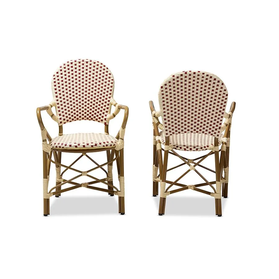 Baxton Studio Seva Classic French Indoor and Outdoor Beige and Red Bamboo Style Stackable Bistro Dining Chair Set of 2