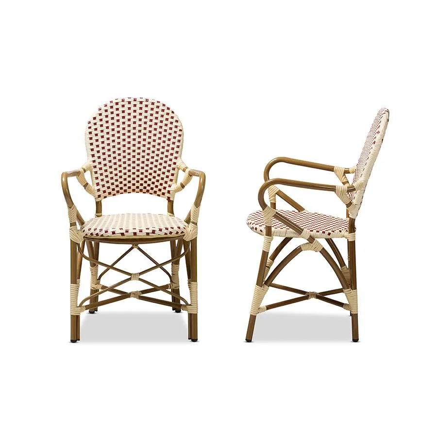 Baxton Studio Seva Classic French Indoor and Outdoor Beige and Red Bamboo Style Stackable Bistro Dining Chair Set of 2