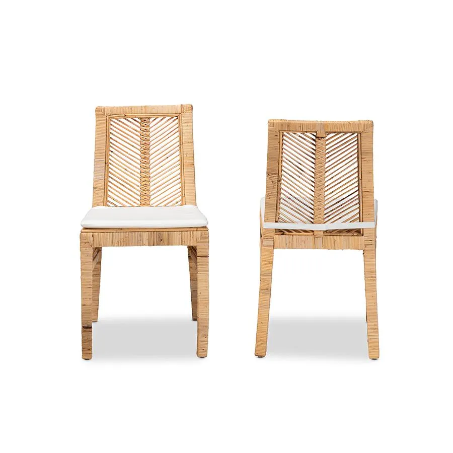Baxton Studio Suci Modern Bohemian Natural Brown Rattan 2-Piece Dining Chair Set