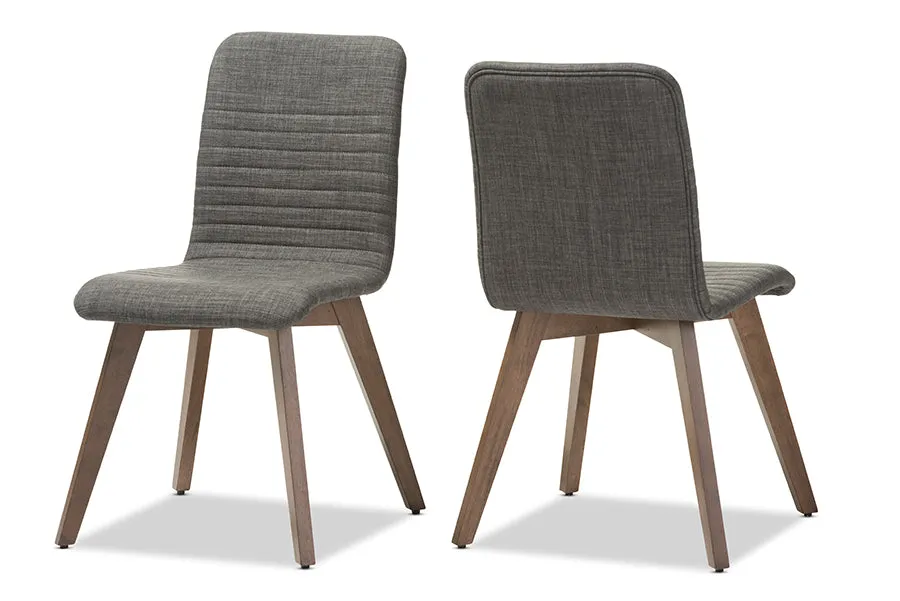 Baxton Studio Sugar Mid-century Retro Modern Scandinavian Style Dark Grey Fabric Upholstered Walnut Wood Finishing Dining Chair (Set of 2)
