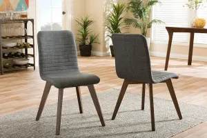 Baxton Studio Sugar Mid-century Retro Modern Scandinavian Style Dark Grey Fabric Upholstered Walnut Wood Finishing Dining Chair (Set of 2)