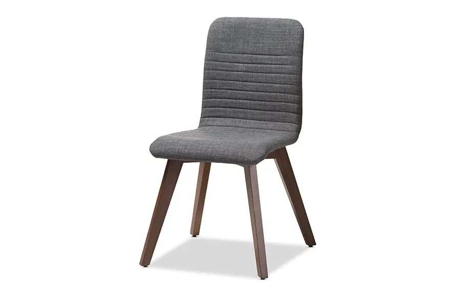 Baxton Studio Sugar Mid-century Retro Modern Scandinavian Style Dark Grey Fabric Upholstered Walnut Wood Finishing Dining Chair (Set of 2)