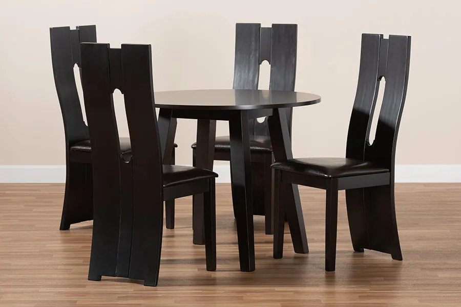 Baxton Studio Torin Modern and Contemporary Dark Brown Faux Leather Upholstered and Dark Brown Finished Wood 5-Piece Dining Set