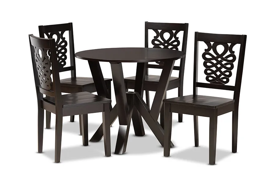 Baxton Studio Valda Modern and Contemporary Transitional Dark Brown Finished Wood 5-Piece Dining Set