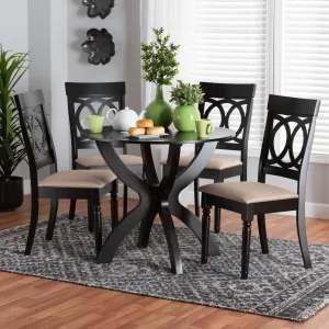 Baxton Studio Velia Modern Sand Fabric and Dark Brown Finished Wood 5-Piece Dining Set
