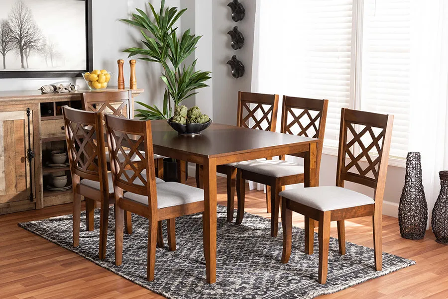 Baxton Studio Verner Modern and Contemporary Grey Fabric Upholstered and Walnut Brown Finished Wood 7-Piece Dining Set