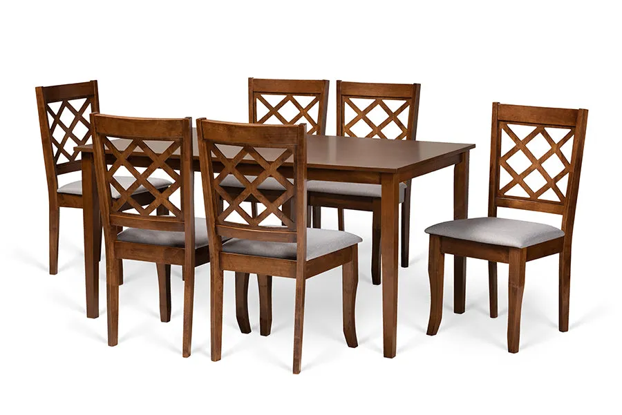 Baxton Studio Verner Modern and Contemporary Grey Fabric Upholstered and Walnut Brown Finished Wood 7-Piece Dining Set
