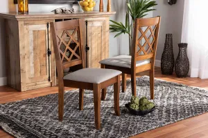 Baxton Studio Verner Modern and Contemporary Grey Fabric Upholstered Walnut Finished Wood 2-Piece Dining Chair Set