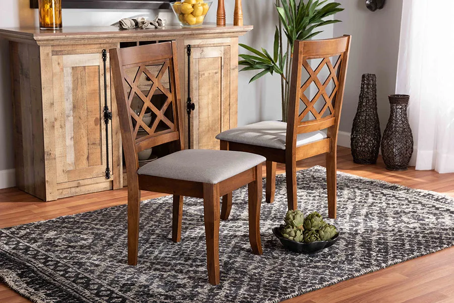 Baxton Studio Verner Modern and Contemporary Grey Fabric Upholstered Walnut Finished Wood 2-Piece Dining Chair Set
