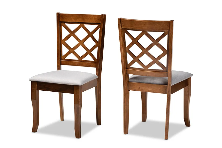 Baxton Studio Verner Modern and Contemporary Grey Fabric Upholstered Walnut Finished Wood 2-Piece Dining Chair Set