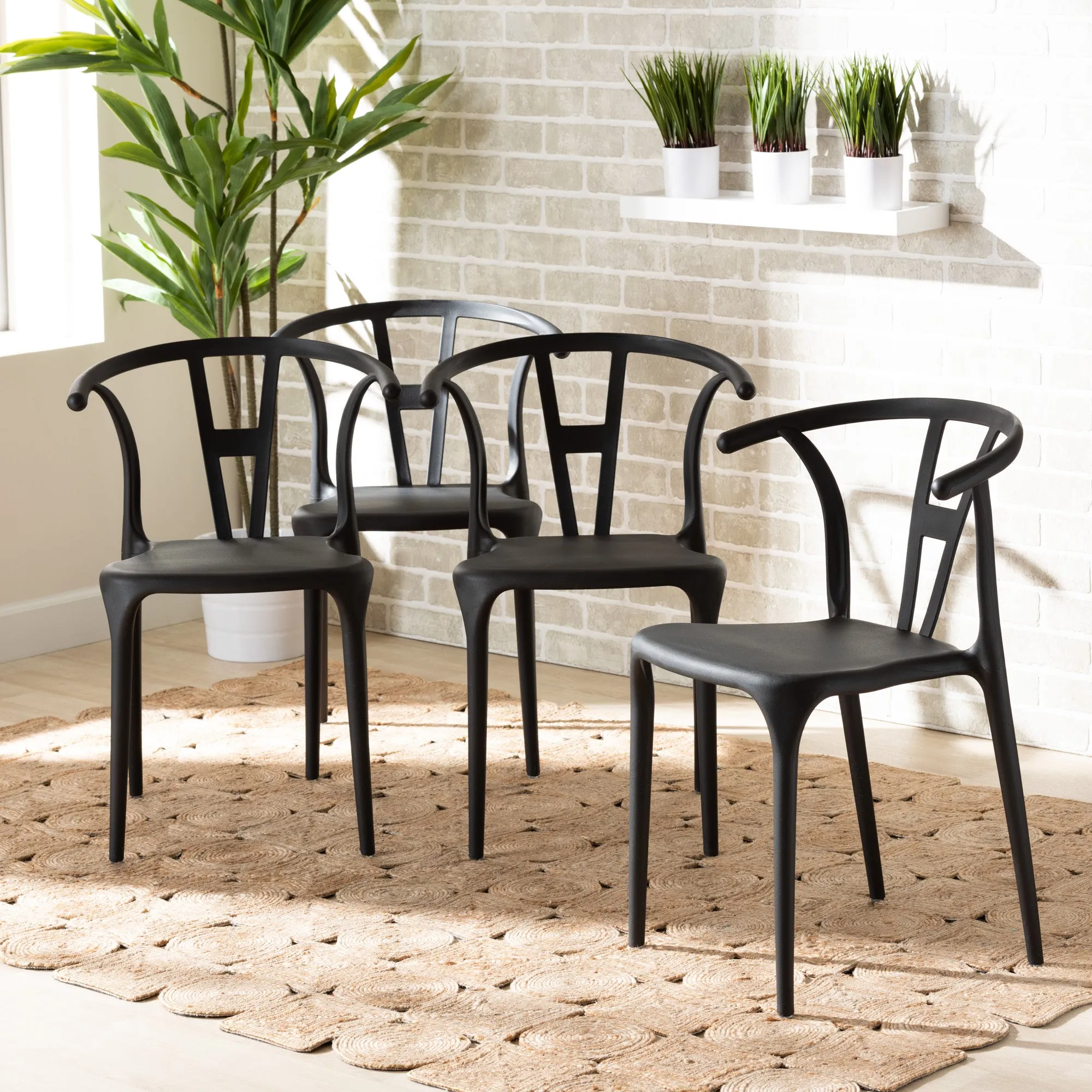 Baxton Studio Warner Modern And Contemporary Beige Plastic 4-Piece Dining Chair Set